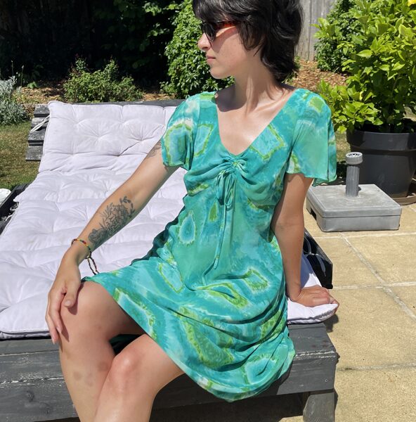 Robe fluide turquoise T.34 à 38