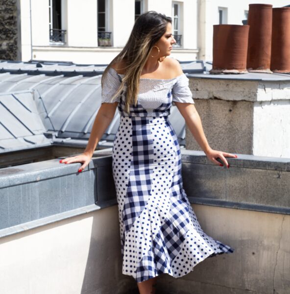 Robe longue pois et carreaux T.38